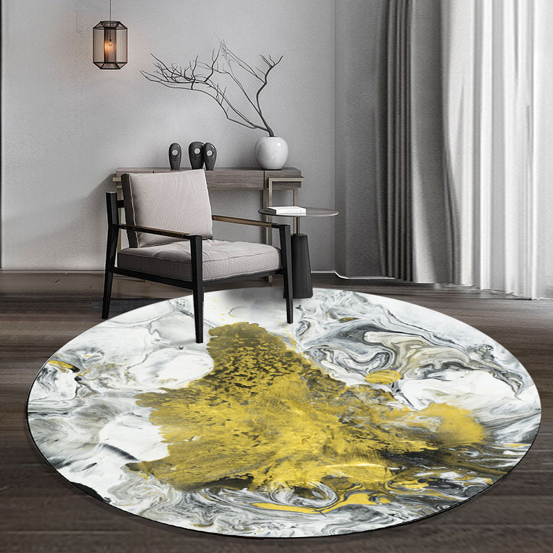 Yellow and White Bedroom Rug Modern Abstract Painting Pattern Area Rug Polyester Pet Friendly Washable Carpet Yellow-Black Design 2 Clearhalo 'Area Rug' 'Modern' 'Rugs' Rug' 1612688