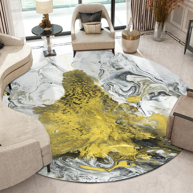 Yellow and White Bedroom Rug Modern Abstract Painting Pattern Area Rug Polyester Pet Friendly Washable Carpet Clearhalo 'Area Rug' 'Modern' 'Rugs' Rug' 1612689