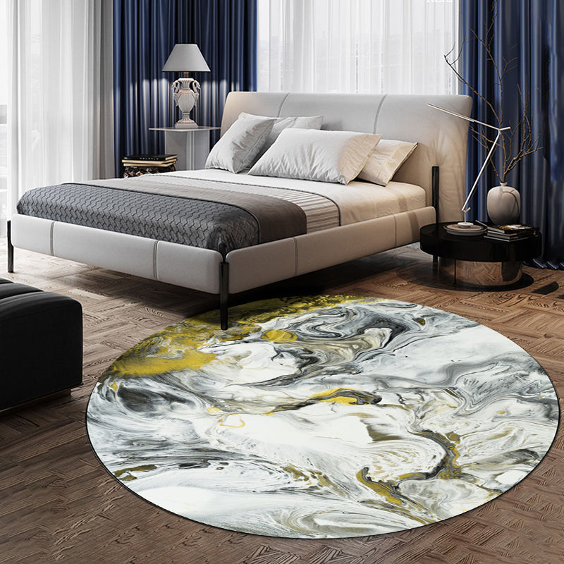 Yellow and White Bedroom Rug Modern Abstract Painting Pattern Area Rug Polyester Pet Friendly Washable Carpet Clearhalo 'Area Rug' 'Modern' 'Rugs' Rug' 1612697