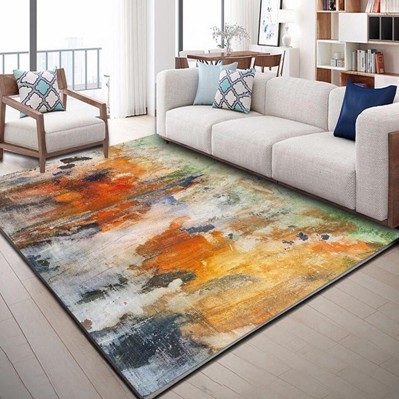 Modern Living Room Rug in Orange Abstract Watercolor Painting Print Rug Polyester Anti-Slip Washable Area Rug Orange Clearhalo 'Area Rug' 'Modern' 'Rugs' Rug' 1612704