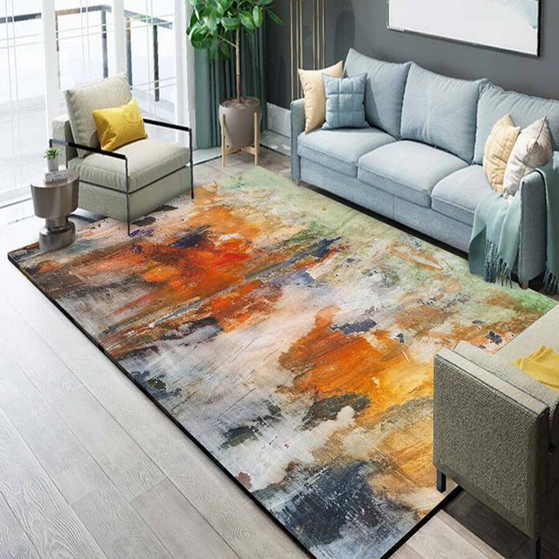 Modern Living Room Rug in Orange Abstract Watercolor Painting Print Rug Polyester Anti-Slip Washable Area Rug Clearhalo 'Area Rug' 'Modern' 'Rugs' Rug' 1612705