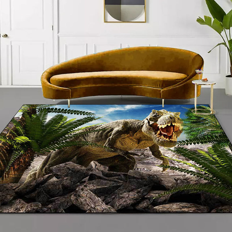 Funky Dinosaur Pattern Rug Blue and Green Modern Rug Polyester Washable Anti-Slip Backing Area Rug for Living Room Clearhalo 'Area Rug' 'Modern' 'Rugs' Rug' 1612795