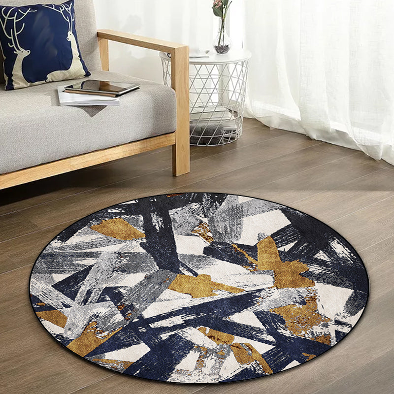 Novelty Brushstroke Pattern Rug Dark Blue and White Polyester Rug Machine Washable Non-Slip Area Rug for Bedroom Clearhalo 'Area Rug' 'Modern' 'Rugs' Rug' 1612803