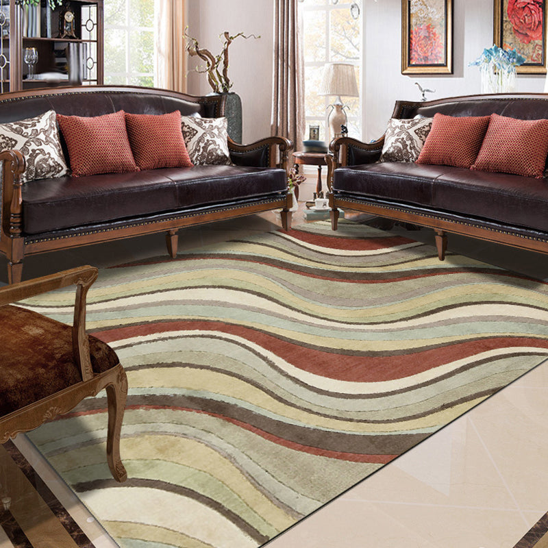 Unique Swirl Striped Pattern Rug Brown Multicolor Contemporary Rug Polyester Washable Anti-Slip Backing Area Rug for Living Room Brown Clearhalo 'Area Rug' 'Modern' 'Rugs' Rug' 1612826