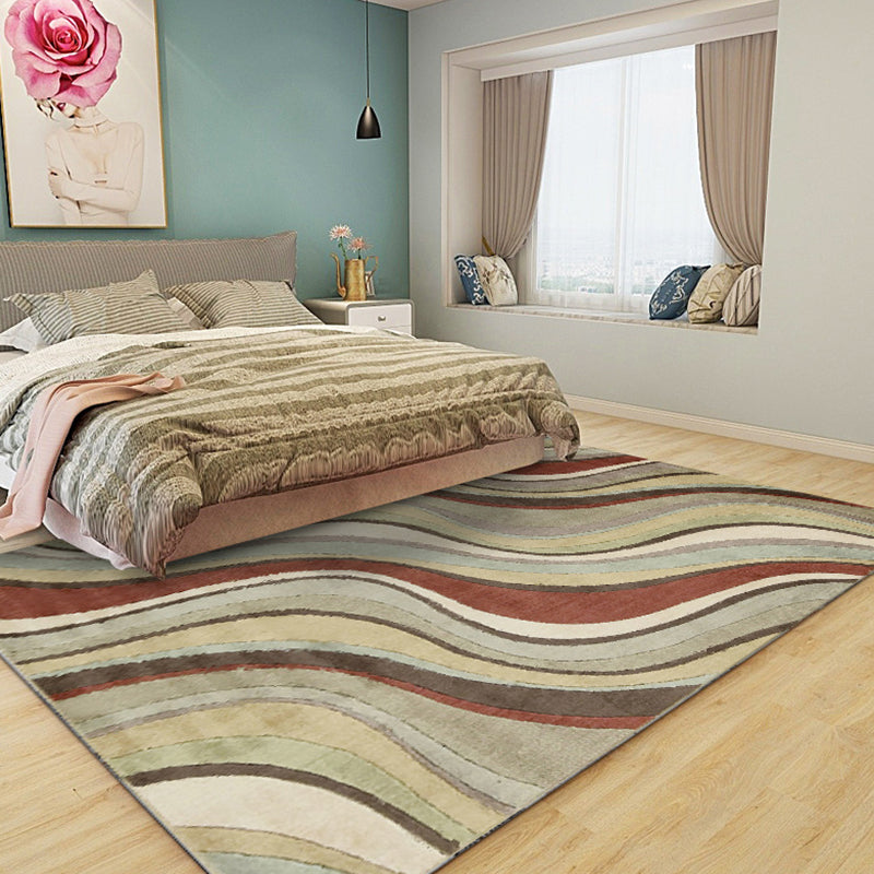 Unique Swirl Striped Pattern Rug Brown Multicolor Contemporary Rug Polyester Washable Anti-Slip Backing Area Rug for Living Room Clearhalo 'Area Rug' 'Modern' 'Rugs' Rug' 1612827