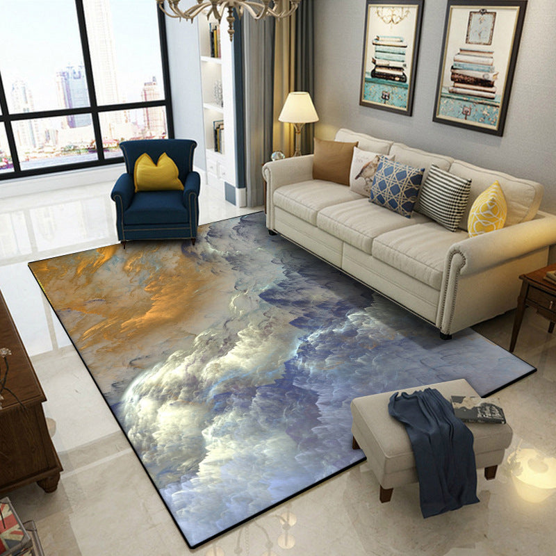 Nordic Modern Rug in Blue and Yellow Abstract Cloud Pattern Rug Polyester Washable Anti-Slip Carpet for Home Decoration Clearhalo 'Area Rug' 'Modern' 'Rugs' Rug' 1612958