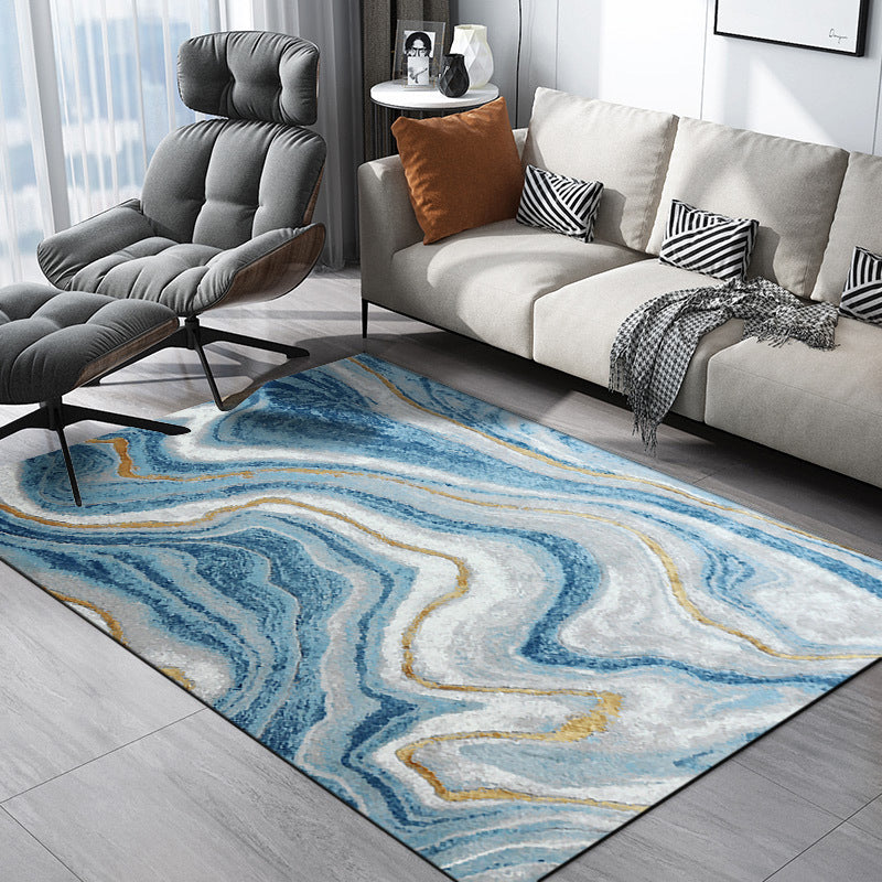 Scandinavian Modern Rug in Blue Abstract Water Wave Pattern Rug Polyester Washable Non-Slip Carpet for Home Decoration Blue Clearhalo 'Area Rug' 'Modern' 'Rugs' Rug' 1612964