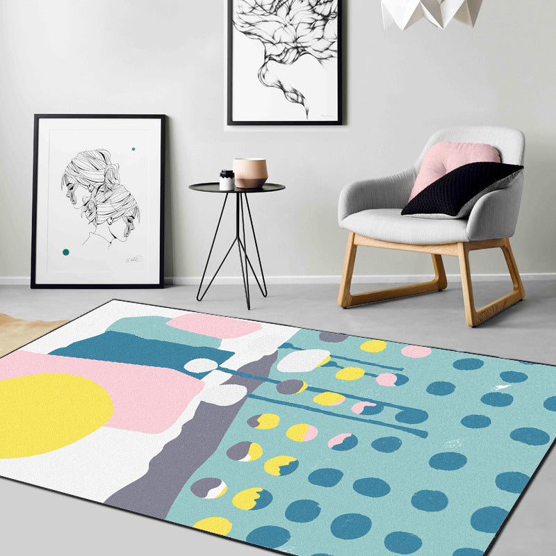 Blue and White Bedroom Rug Novelty Color Block Dots Pattern Area Rug Polyester Non-Slip Washable Carpet Blue Clearhalo 'Area Rug' 'Rug' 1612987