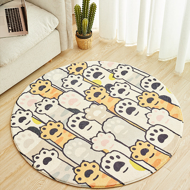 Yellow and White Kids Rug Polyester Cat Footprint Pattern Rug Washable Non-Slip Backing Carpet for Kids' Room Clearhalo 'Area Rug' 'Rug' 1612996