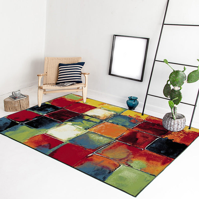 Modern Living Room Rug Colorful Abstract Plaid Print Rug Polyester Stain-Resistant Washable Area Rug Red Clearhalo 'Area Rug' 'Modern' 'Rugs' Rug' 1613098