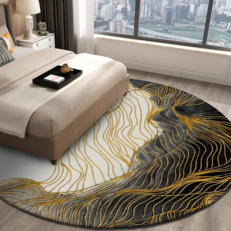 Classic Swirl Stripe Pattern Rug Grey and White Polyester Rug Machine Washable Non-Slip Area Rug for Bedroom Clearhalo 'Area Rug' 'Modern' 'Rugs' Rug' 1613155