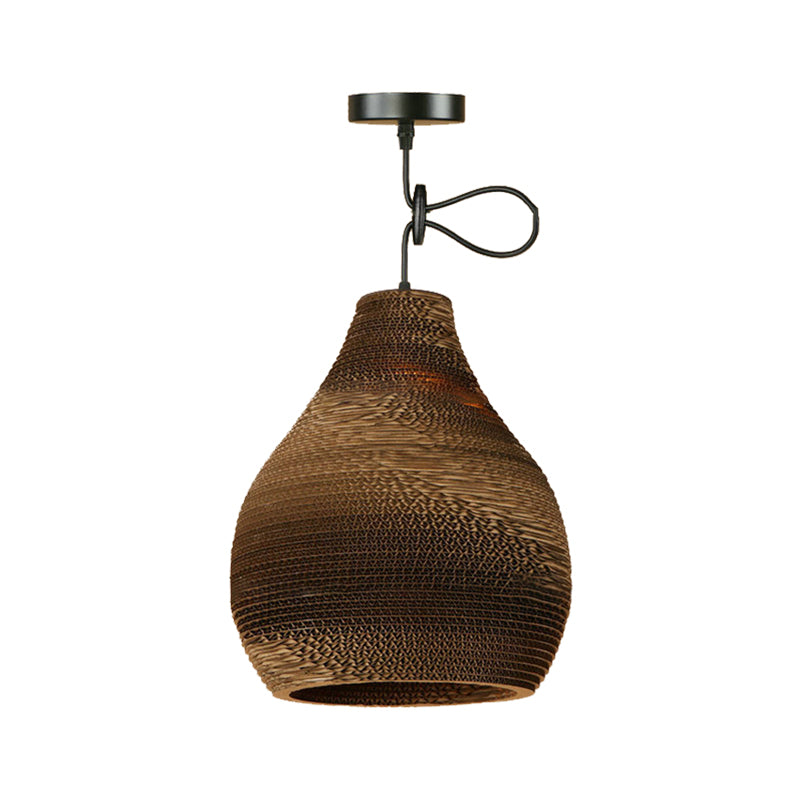 Contemporary Dome/Bowl Shade Suspension Light 1 Head Corrugated Paper Pendant Lamp in Brown Clearhalo 'Ceiling Lights' 'Modern Pendants' 'Modern' 'Pendant Lights' 'Pendants' Lighting' 161317