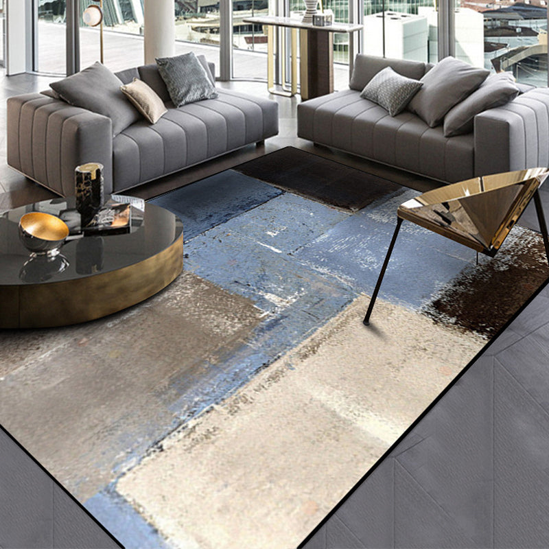 Grey and Brown Contemporary Rug Polyester Brushstroke Pattern Rug Washable Non-Slip Backing Carpet for Living Room Blue Clearhalo 'Area Rug' 'Modern' 'Rugs' Rug' 1613178