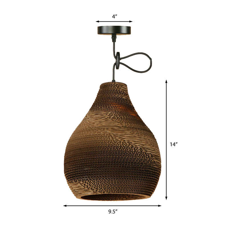 Contemporary Dome/Bowl Shade Suspension Light 1 Head Corrugated Paper Pendant Lamp in Brown Clearhalo 'Ceiling Lights' 'Modern Pendants' 'Modern' 'Pendant Lights' 'Pendants' Lighting' 161318