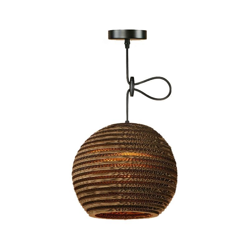 Contemporary Dome/Bowl Shade Suspension Light 1 Head Corrugated Paper Pendant Lamp in Brown Clearhalo 'Ceiling Lights' 'Modern Pendants' 'Modern' 'Pendant Lights' 'Pendants' Lighting' 161320