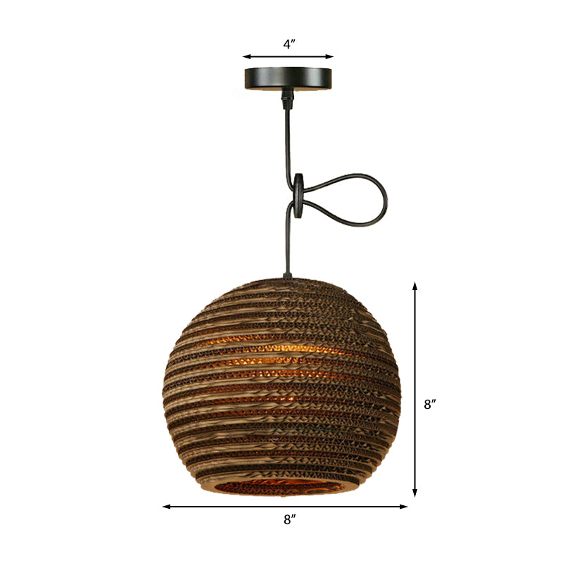 Contemporary Dome/Bowl Shade Suspension Light 1 Head Corrugated Paper Pendant Lamp in Brown Clearhalo 'Ceiling Lights' 'Modern Pendants' 'Modern' 'Pendant Lights' 'Pendants' Lighting' 161321