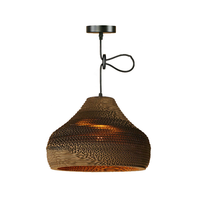 Contemporary Dome/Bowl Shade Suspension Light 1 Head Corrugated Paper Pendant Lamp in Brown Clearhalo 'Ceiling Lights' 'Modern Pendants' 'Modern' 'Pendant Lights' 'Pendants' Lighting' 161323