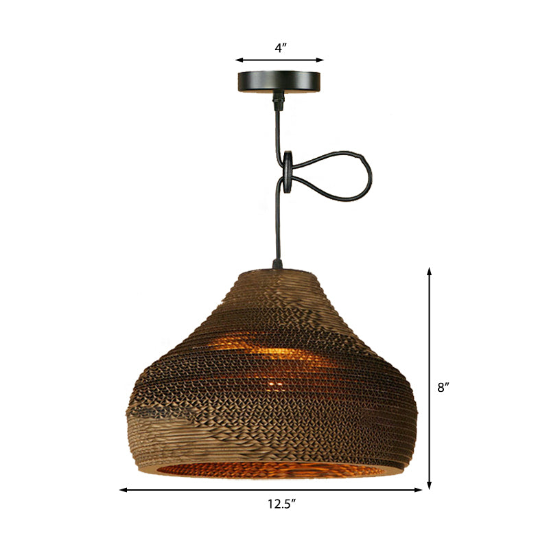 Contemporary Dome/Bowl Shade Suspension Light 1 Head Corrugated Paper Pendant Lamp in Brown Clearhalo 'Ceiling Lights' 'Modern Pendants' 'Modern' 'Pendant Lights' 'Pendants' Lighting' 161324