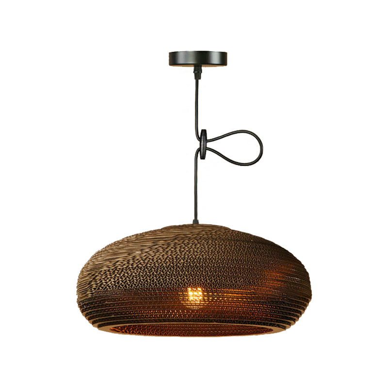 Contemporary Dome/Bowl Shade Suspension Light 1 Head Corrugated Paper Pendant Lamp in Brown Clearhalo 'Ceiling Lights' 'Modern Pendants' 'Modern' 'Pendant Lights' 'Pendants' Lighting' 161326