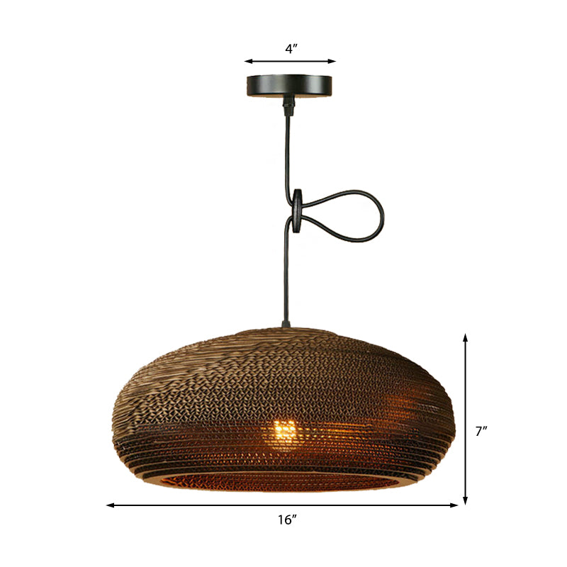 Contemporary Dome/Bowl Shade Suspension Light 1 Head Corrugated Paper Pendant Lamp in Brown Clearhalo 'Ceiling Lights' 'Modern Pendants' 'Modern' 'Pendant Lights' 'Pendants' Lighting' 161327