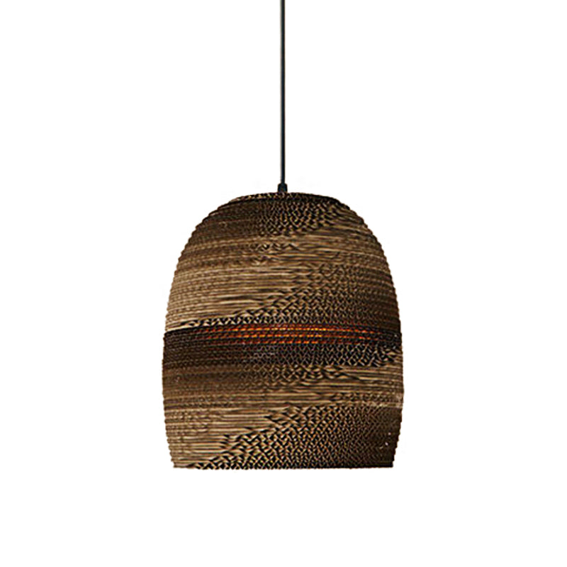 Contemporary Dome/Bowl Shade Suspension Light 1 Head Corrugated Paper Pendant Lamp in Brown Clearhalo 'Ceiling Lights' 'Modern Pendants' 'Modern' 'Pendant Lights' 'Pendants' Lighting' 161329