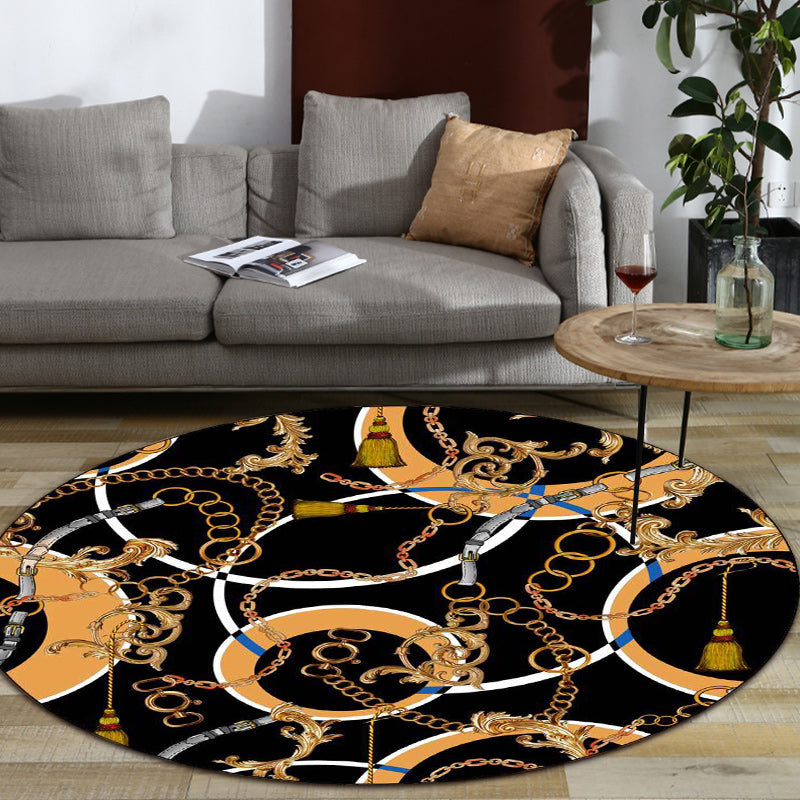 Modern Living Room Rug in Black Belt Chain Circle Print Rug Polyester Stain-Resistant Non-Slip Area Rug Yellow Clearhalo 'Area Rug' 'Modern' 'Rugs' Rug' 1613290