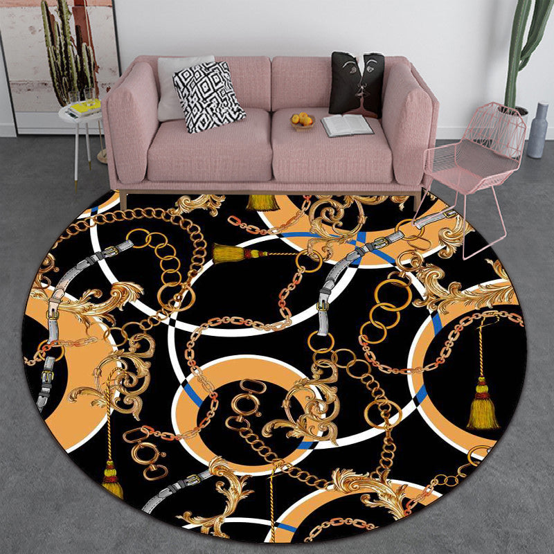 Modern Living Room Rug in Black Belt Chain Circle Print Rug Polyester Stain-Resistant Non-Slip Area Rug Clearhalo 'Area Rug' 'Modern' 'Rugs' Rug' 1613291