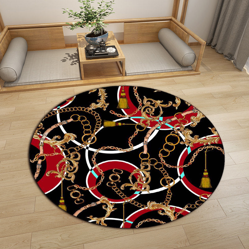 Modern Living Room Rug in Black Belt Chain Circle Print Rug Polyester Stain-Resistant Non-Slip Area Rug Red Clearhalo 'Area Rug' 'Modern' 'Rugs' Rug' 1613298