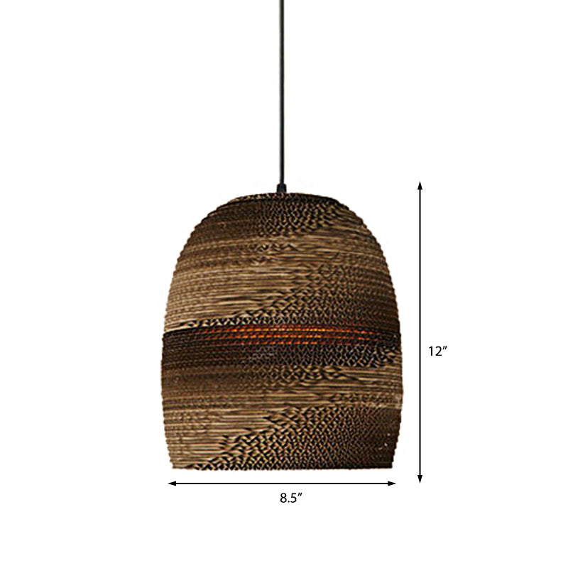 Contemporary Dome/Bowl Shade Suspension Light 1 Head Corrugated Paper Pendant Lamp in Brown Clearhalo 'Ceiling Lights' 'Modern Pendants' 'Modern' 'Pendant Lights' 'Pendants' Lighting' 161330