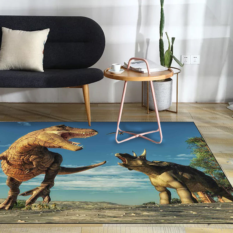 Modern Dinosaur Pattern Rug Blue Polyester Rug Machine Washable Non-Slip Area Rug for Bedroom Blue Clearhalo 'Area Rug' 'Modern' 'Rugs' Rug' 1613322