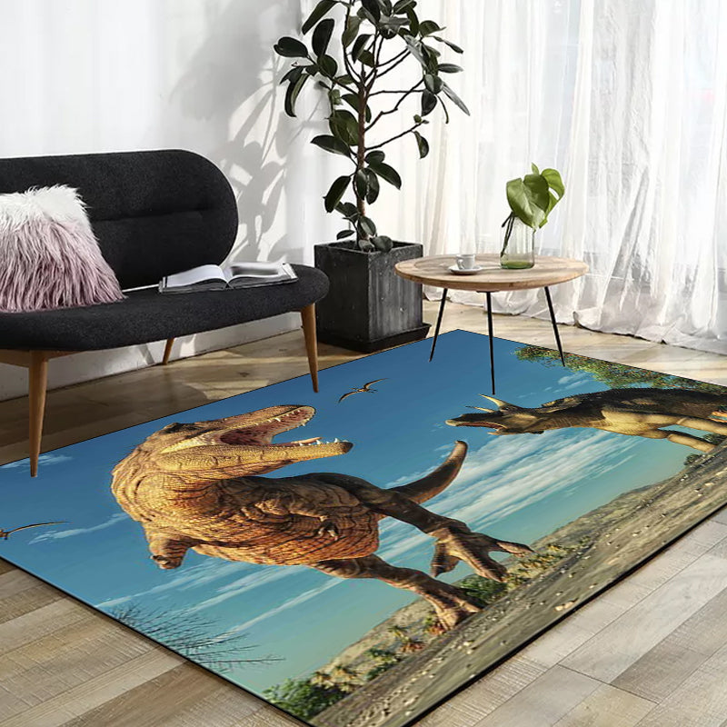 Modern Dinosaur Pattern Rug Blue Polyester Rug Machine Washable Non-Slip Area Rug for Bedroom Clearhalo 'Area Rug' 'Modern' 'Rugs' Rug' 1613323