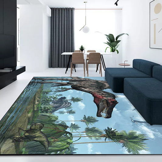 Unique Dinosaur Pattern Rug Blue Modern Rug Polyester Washable Anti-Slip Backing Area Rug for Living Room Blue Clearhalo 'Area Rug' 'Modern' 'Rugs' Rug' 1613330