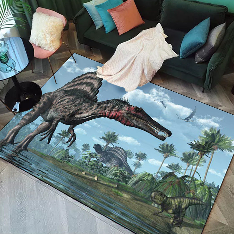 Unique Dinosaur Pattern Rug Blue Modern Rug Polyester Washable Anti-Slip Backing Area Rug for Living Room Clearhalo 'Area Rug' 'Modern' 'Rugs' Rug' 1613331