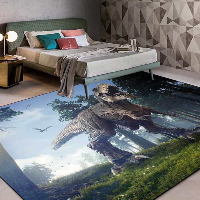 Blue Novelty Rug Polyester Dinosaur and Tree Pattern Rug Washable Non-Slip Backing Carpet for Living Room Green Clearhalo 'Area Rug' 'Modern' 'Rugs' Rug' 1613346