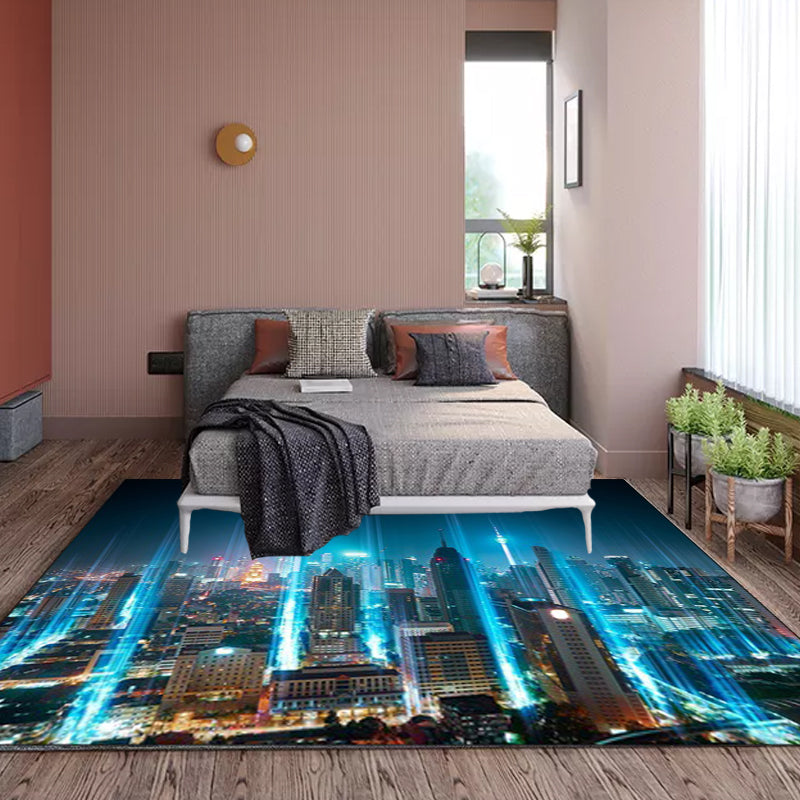 Blue Modern Rug Polyester Geography Pattern Rug Washable Non-Slip Backing Carpet for Living Room Blue Clearhalo 'Area Rug' 'Modern' 'Rugs' Rug' 1613354