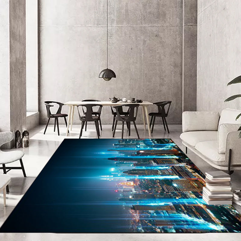 Blue Modern Rug Polyester Geography Pattern Rug Washable Non-Slip Backing Carpet for Living Room Clearhalo 'Area Rug' 'Modern' 'Rugs' Rug' 1613355