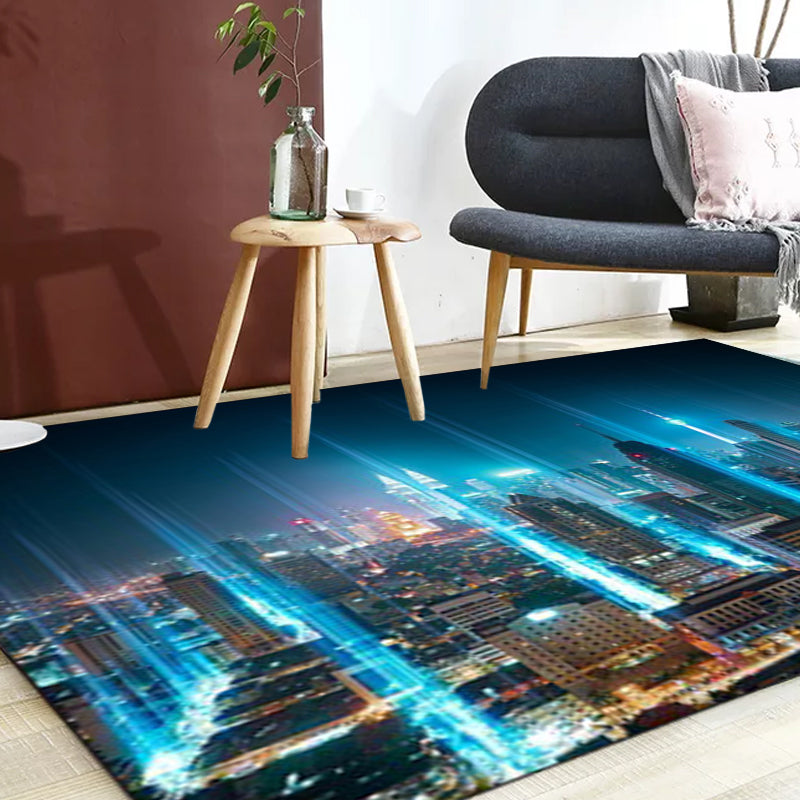 Blue Modern Rug Polyester Geography Pattern Rug Washable Non-Slip Backing Carpet for Living Room Clearhalo 'Area Rug' 'Modern' 'Rugs' Rug' 1613356