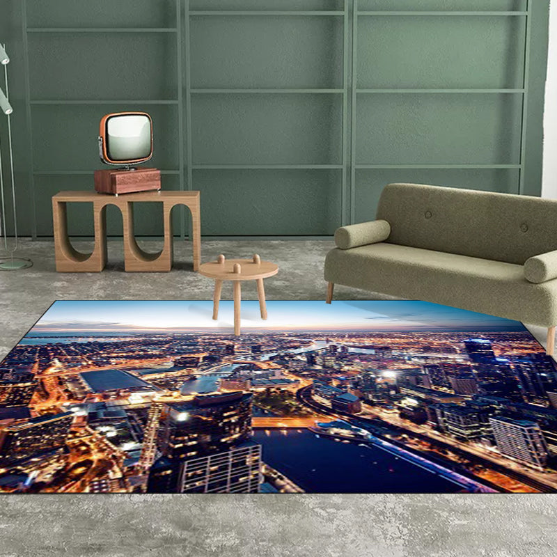 Funky Geography Pattern Rug Blue Contemporary Rug Polyester Washable Anti-Slip Backing Area Rug for Living Room Blue Clearhalo 'Area Rug' 'Modern' 'Rugs' Rug' 1613378