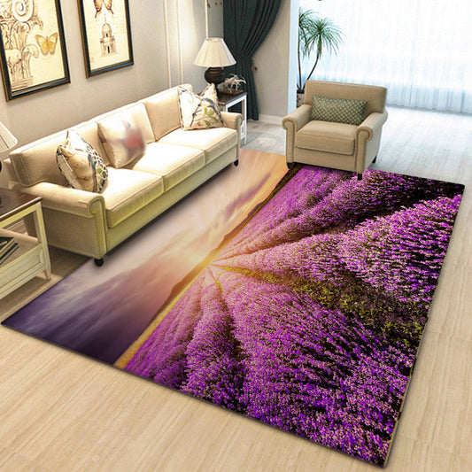 Novelty Lavender Pattern Rug Purple Polyester Rug Machine Washable Non-Slip Area Rug for Bedroom Purple Clearhalo 'Area Rug' 'Modern' 'Rugs' Rug' 1613386