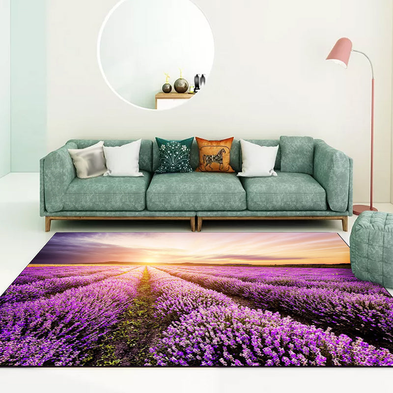 Novelty Lavender Pattern Rug Purple Polyester Rug Machine Washable Non-Slip Area Rug for Bedroom Clearhalo 'Area Rug' 'Modern' 'Rugs' Rug' 1613387