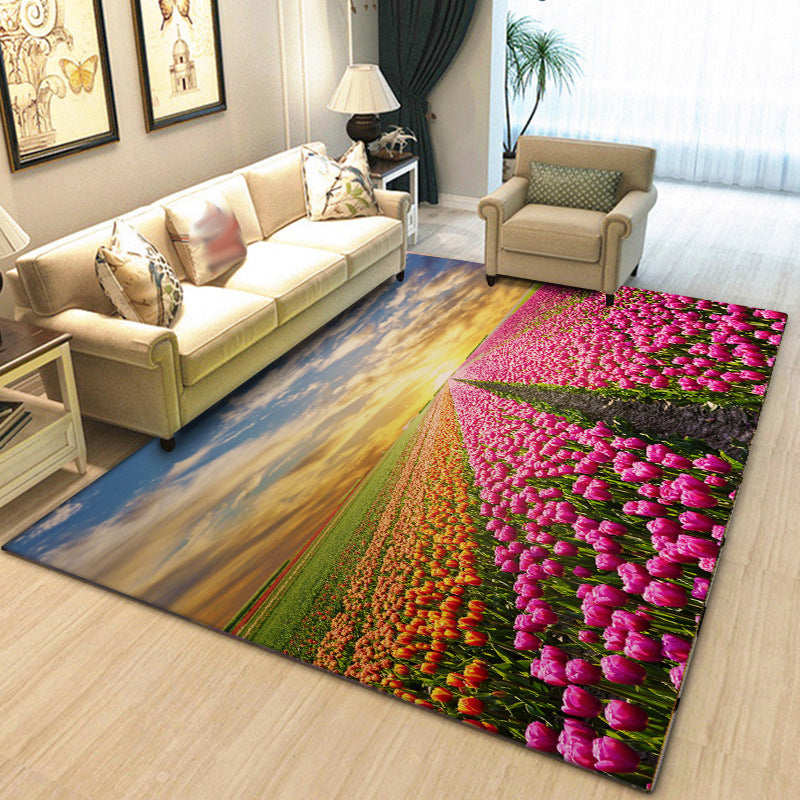 Stylish Tulip Pattern Rug Multicolor Contemporary Rug Polyester Washable Anti-Slip Backing Area Rug for Living Room Pink Clearhalo 'Area Rug' 'Modern' 'Rugs' Rug' 1613394