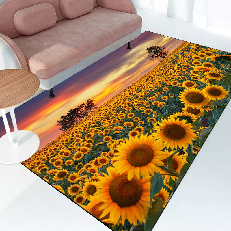 Novelty Sunflower Pattern Rug Yellow and Purple Polyester Rug Machine Washable Non-Slip Area Rug for Bedroom Clearhalo 'Area Rug' 'Modern' 'Rugs' Rug' 1613403