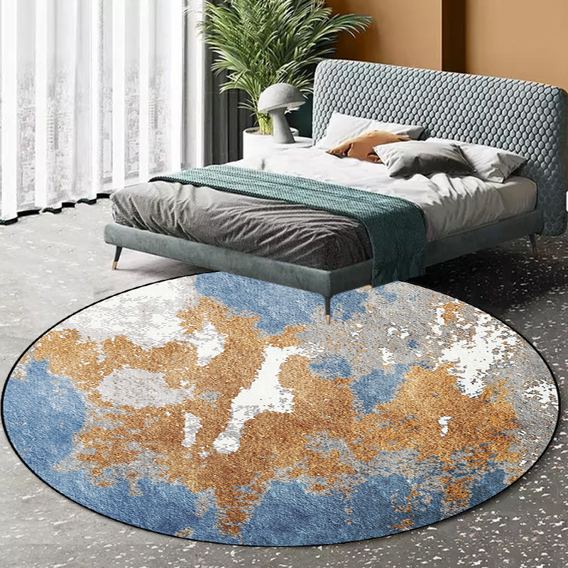 Funky Abstract Rug Blue and Golden Nordic Rug Polyester Washable Anti-Slip Backing Area Rug for Living Room Clearhalo 'Area Rug' 'Modern' 'Rugs' Rug' 1613435