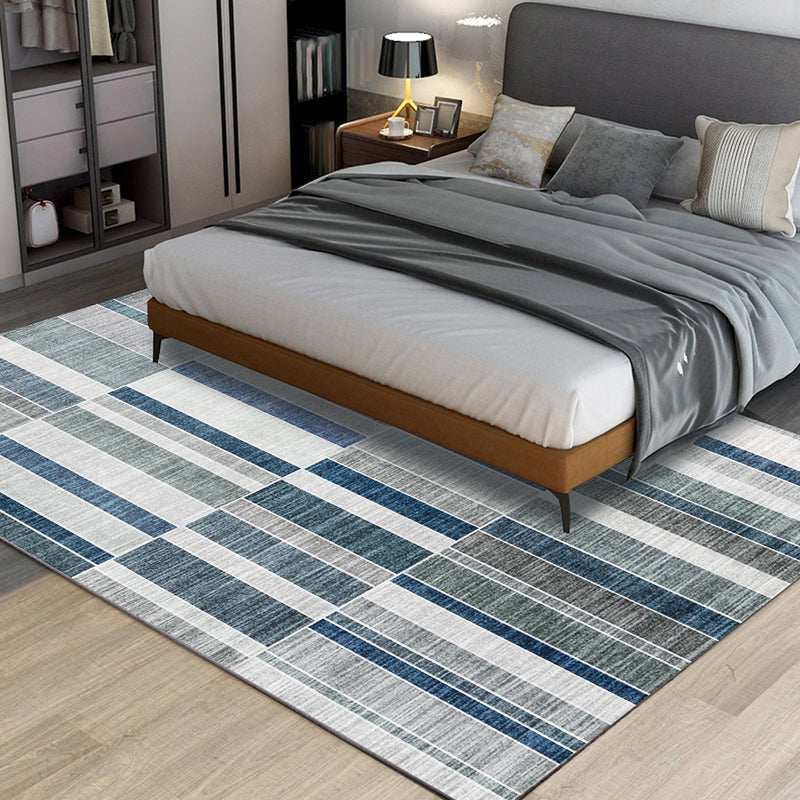 Stylish Striped Pattern Rug Grey and Blue Contemporary Rug Polyester Washable Anti-Slip Backing Area Rug for Living Room Blue Clearhalo 'Area Rug' 'Modern' 'Rugs' Rug' 1613538