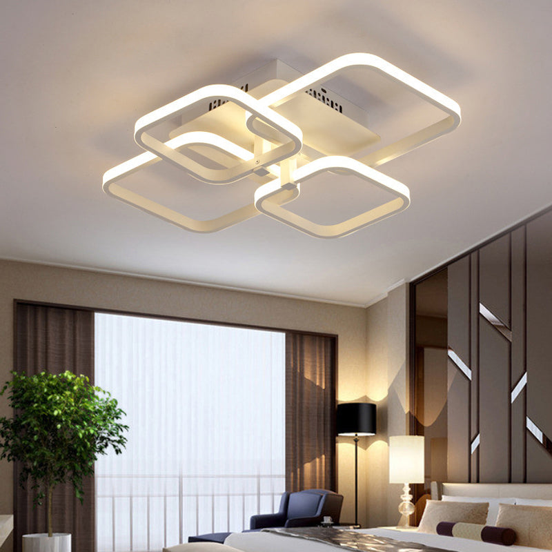 Geometric Living Room Flush Light Acrylic LED 4/6/8 Lights Modernism Semi Flush Ceiling Light in Warm/White Light 4 White Clearhalo 'Ceiling Lights' 'Close To Ceiling Lights' 'Close to ceiling' 'Semi-flushmount' Lighting' 161354