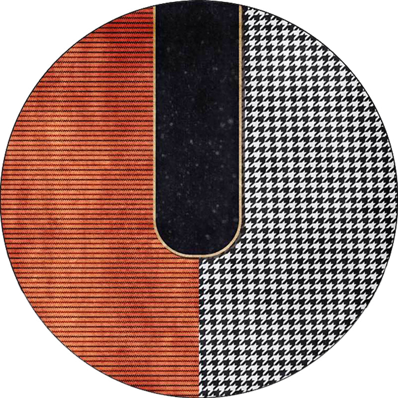 Orange and Black Modern Rug Polyester Striped and Houndstooth Pattern Rug Washable Non-Slip Backing Carpet for Living Room Clearhalo 'Area Rug' 'Modern' 'Rugs' Rug' 1613556