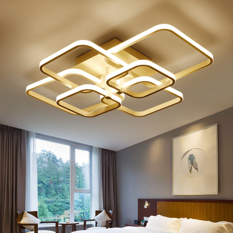 Geometric Living Room Flush Light Acrylic LED 4/6/8 Lights Modernism Semi Flush Ceiling Light in Warm/White Light 6 White Clearhalo 'Ceiling Lights' 'Close To Ceiling Lights' 'Close to ceiling' 'Semi-flushmount' Lighting' 161358