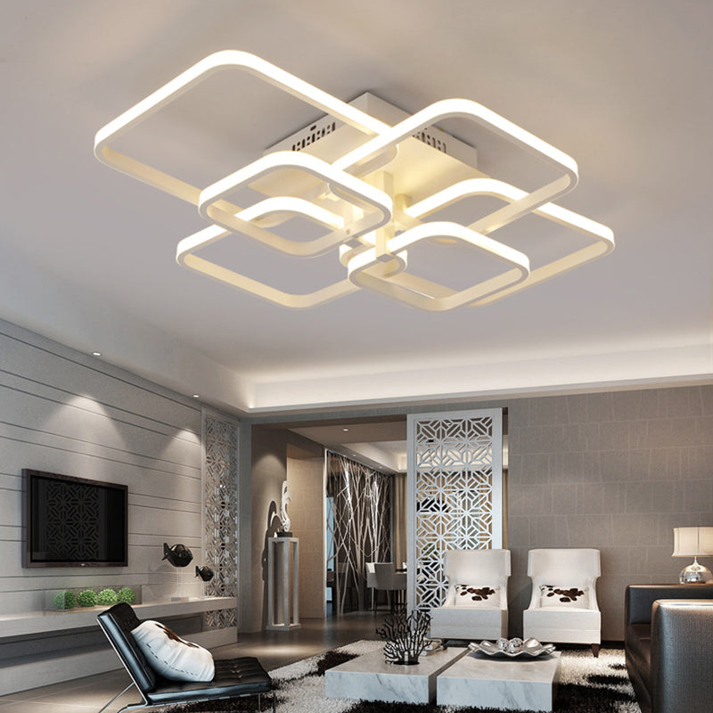 Geometric Living Room Flush Light Acrylic LED 4/6/8 Lights Modernism Semi Flush Ceiling Light in Warm/White Light Clearhalo 'Ceiling Lights' 'Close To Ceiling Lights' 'Close to ceiling' 'Semi-flushmount' Lighting' 161359