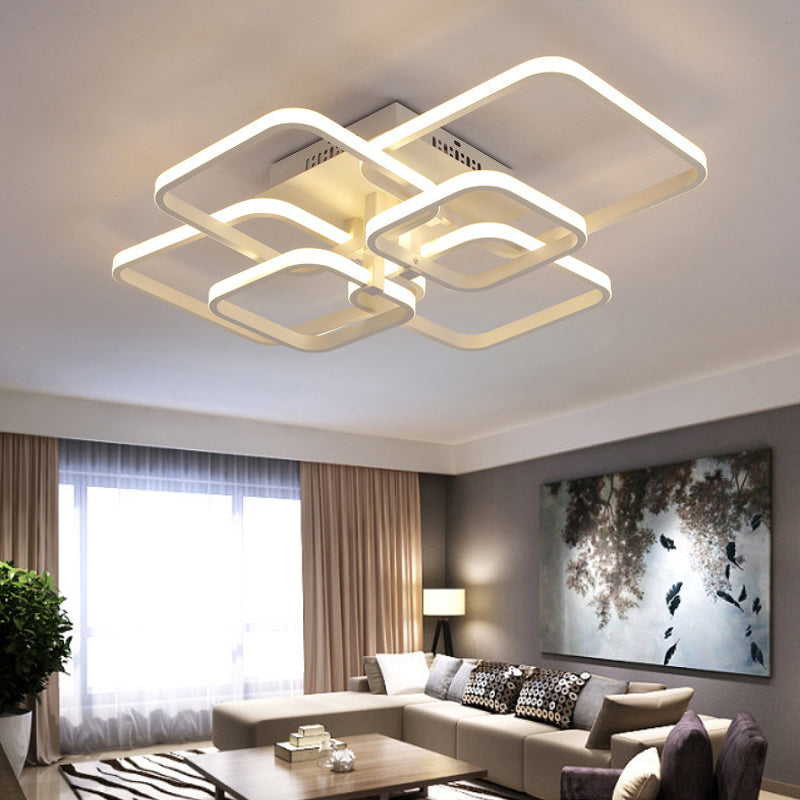 Geometric Living Room Flush Light Acrylic LED 4/6/8 Lights Modernism Semi Flush Ceiling Light in Warm/White Light Clearhalo 'Ceiling Lights' 'Close To Ceiling Lights' 'Close to ceiling' 'Semi-flushmount' Lighting' 161360