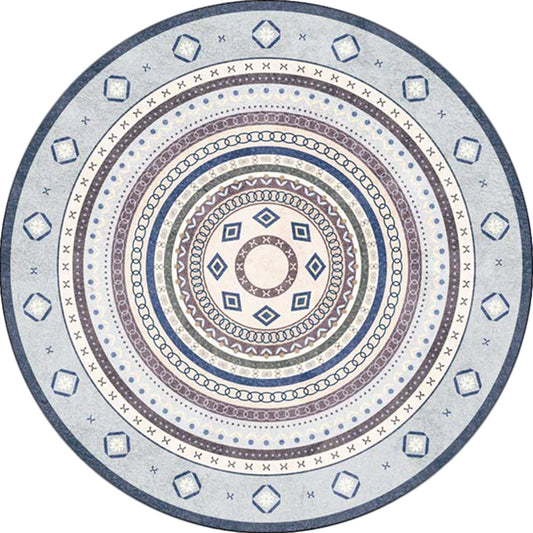 Vingtage Concentric Circles Pattern Rug Blue and Red Bohemian Rug Polyester Washable Anti-Slip Backing Area Rug for Living Room Clearhalo 'Area Rug' 'Bohemian' 'Rugs' Rug' 1613616